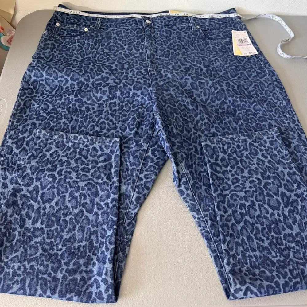 Michael Kors Leopard Print Jeans 22W NWT Blue Animal Denim
